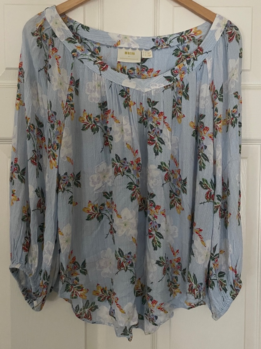 🌼 Maeve by Anthropologie Light Blue Floral Peasant Blouse 🌼